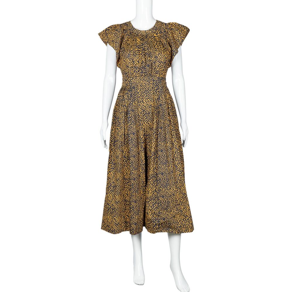 ULLA JOHNSON Brown Printed Midi Sleeve Less Dress Size XS